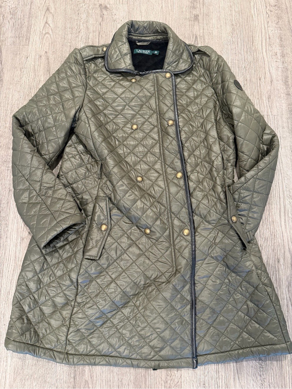 Lauren Ralph Lauren LRL Diamond Quilted Long Puffer Jacket Coat Olive Women L
